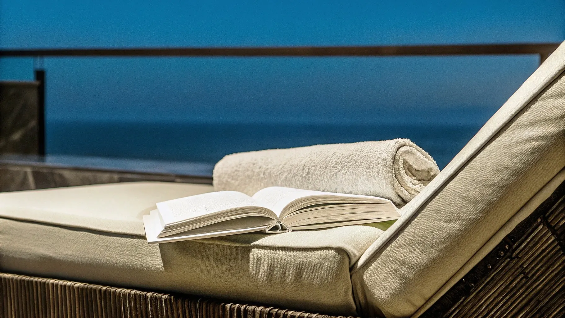 close-up-of-lounge-chair-with-folded-towel-and-book